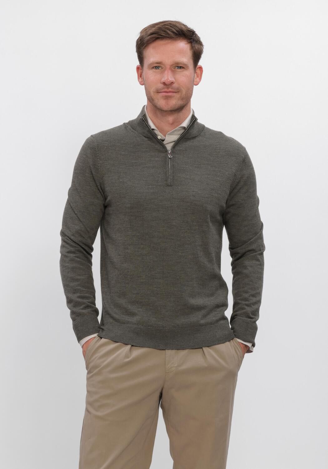 Dunkelgr&uuml;n PROFUOMO Pullover PULLOVER HALF ZIP EXTRAFINE MERINO - large