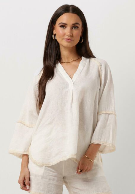 Weiße ACCESS Blusen BLOUSE WITH V AND FRINGES - large