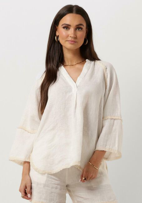 Weiße ACCESS Bluse BLOUSE WITH V AND FRINGES - large