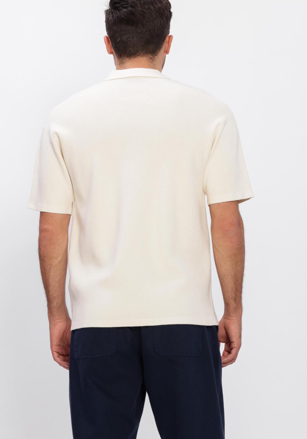 Ecru ANERKJENDT Polo-Shirt AKVILHELM NEEDLE RIB SS KNIT - large