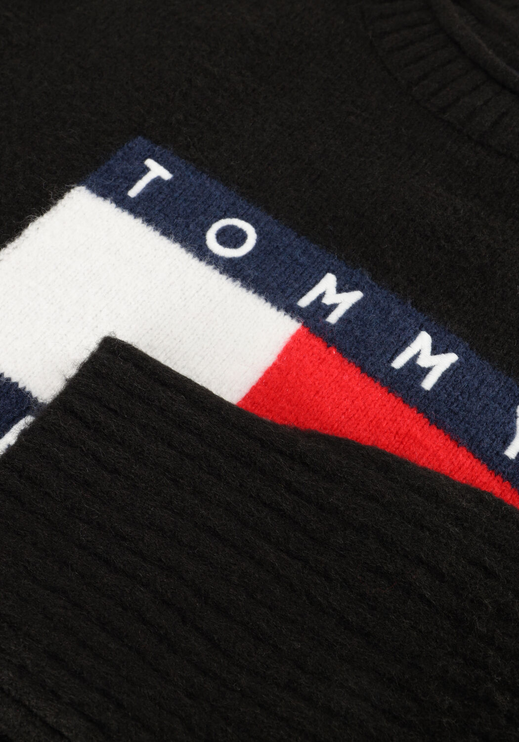 Schwarze TOMMY JEANS Pullover TJW MELANGE FLAG SWEATER RIB EXT - large