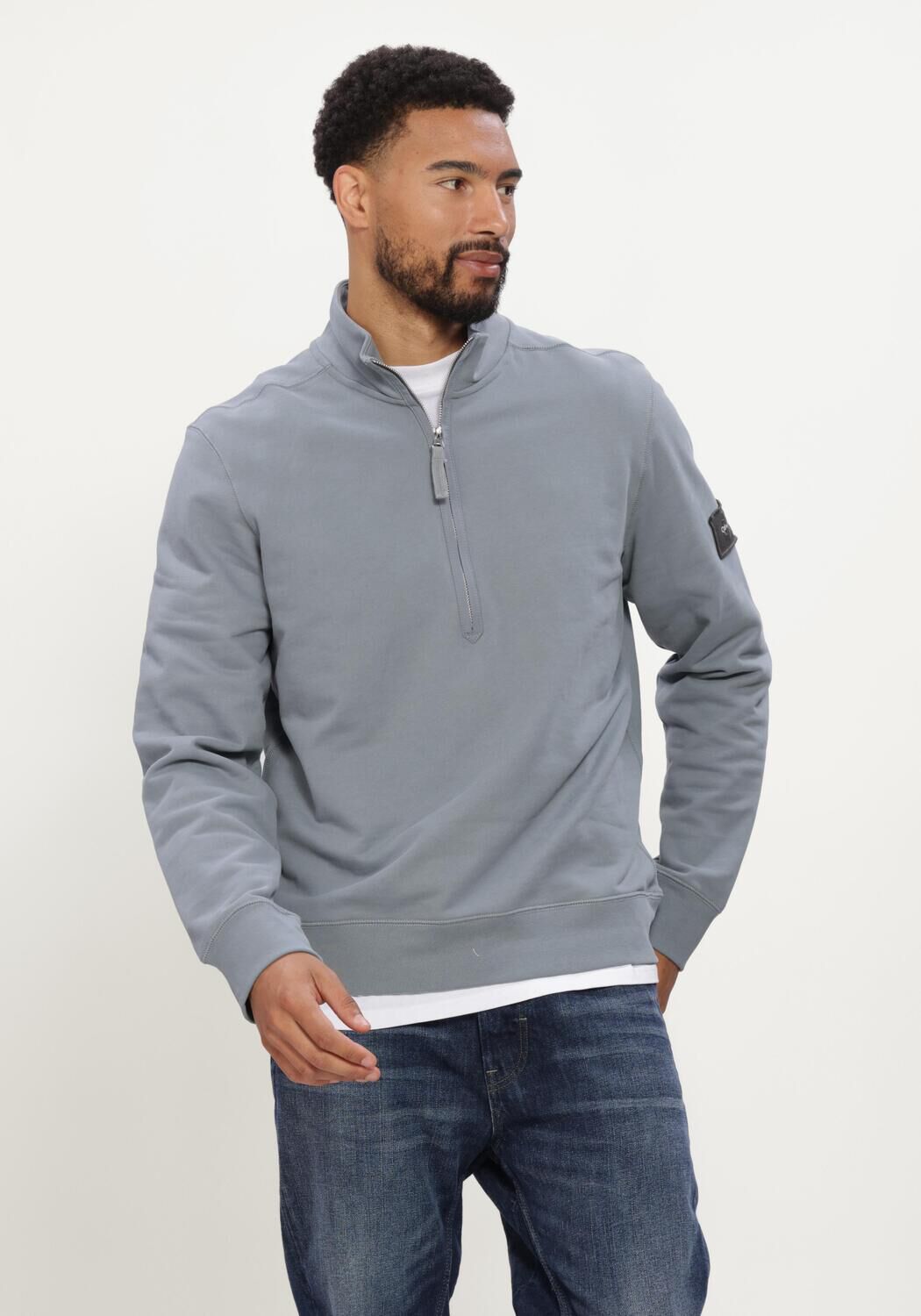 Graue CALVIN KLEIN Rollkragenpullover LS EU 350TERRY BADGE QTR ZIP - large