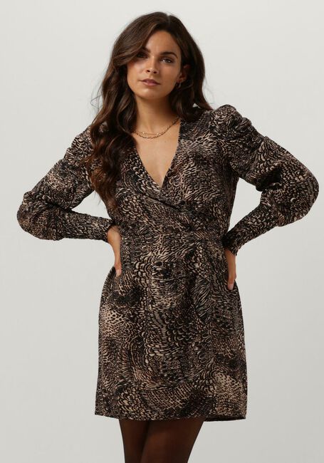 Braune ALIX THE LABEL Minikleid ANIMAL FETHER WRAP DRESS - large