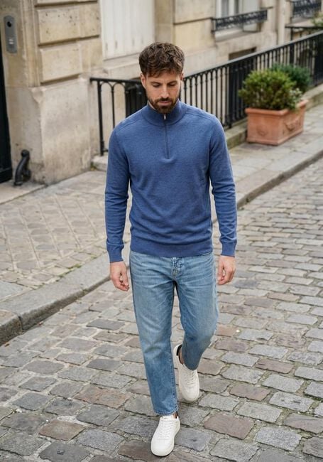 Blaue SELECTED MEN Pullover SLHBERG HALF ZIP CARDIGAN NOOS - large