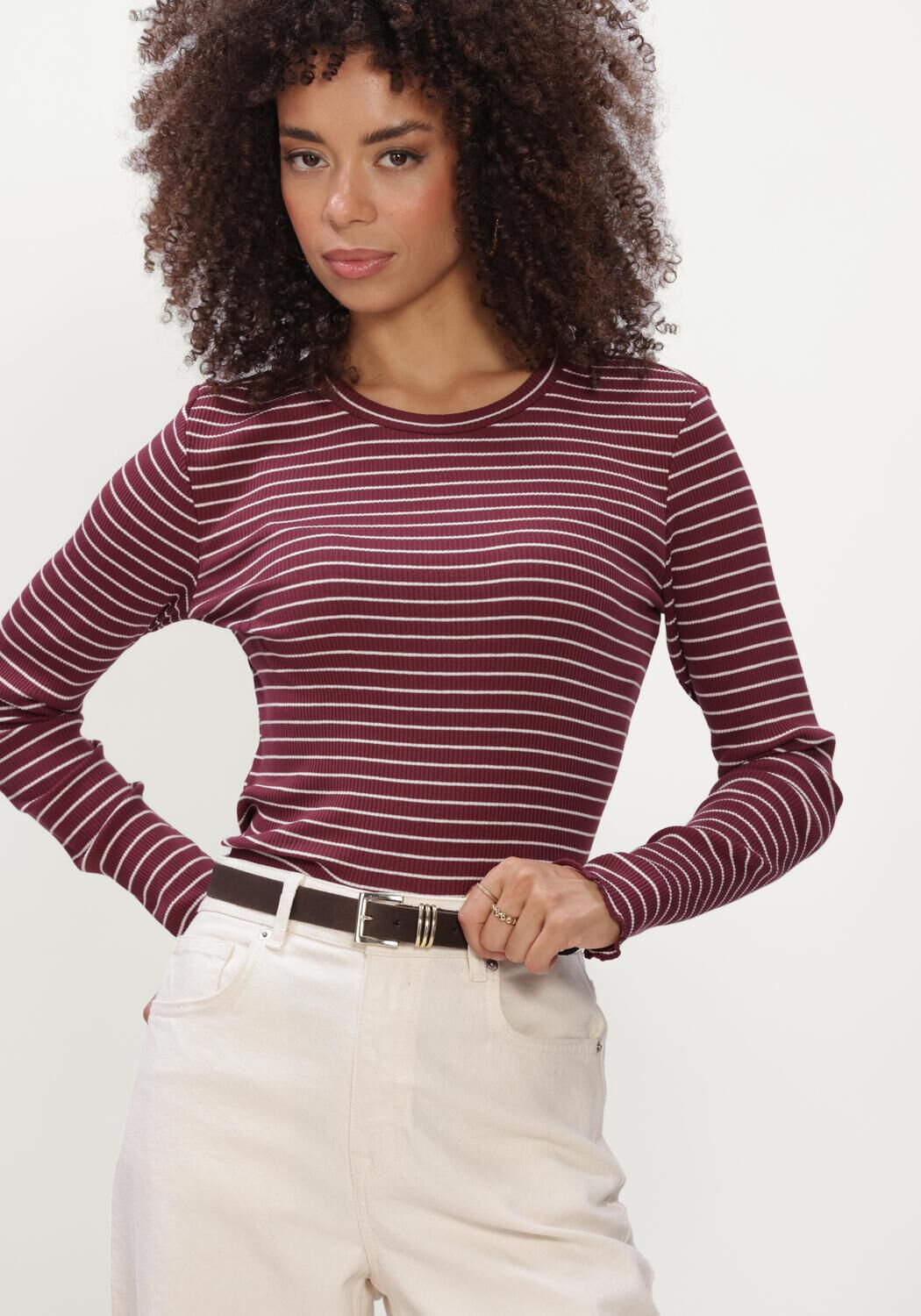 Bordeaux SELECTED WOMEN Top SLWANNA LS CREW NECK TEE STR NOOS - large
