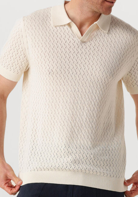 Ecru SELECTED HOMME Polo-Shirt SHLINO SS KNIT CROCHET OPEN POLO - large