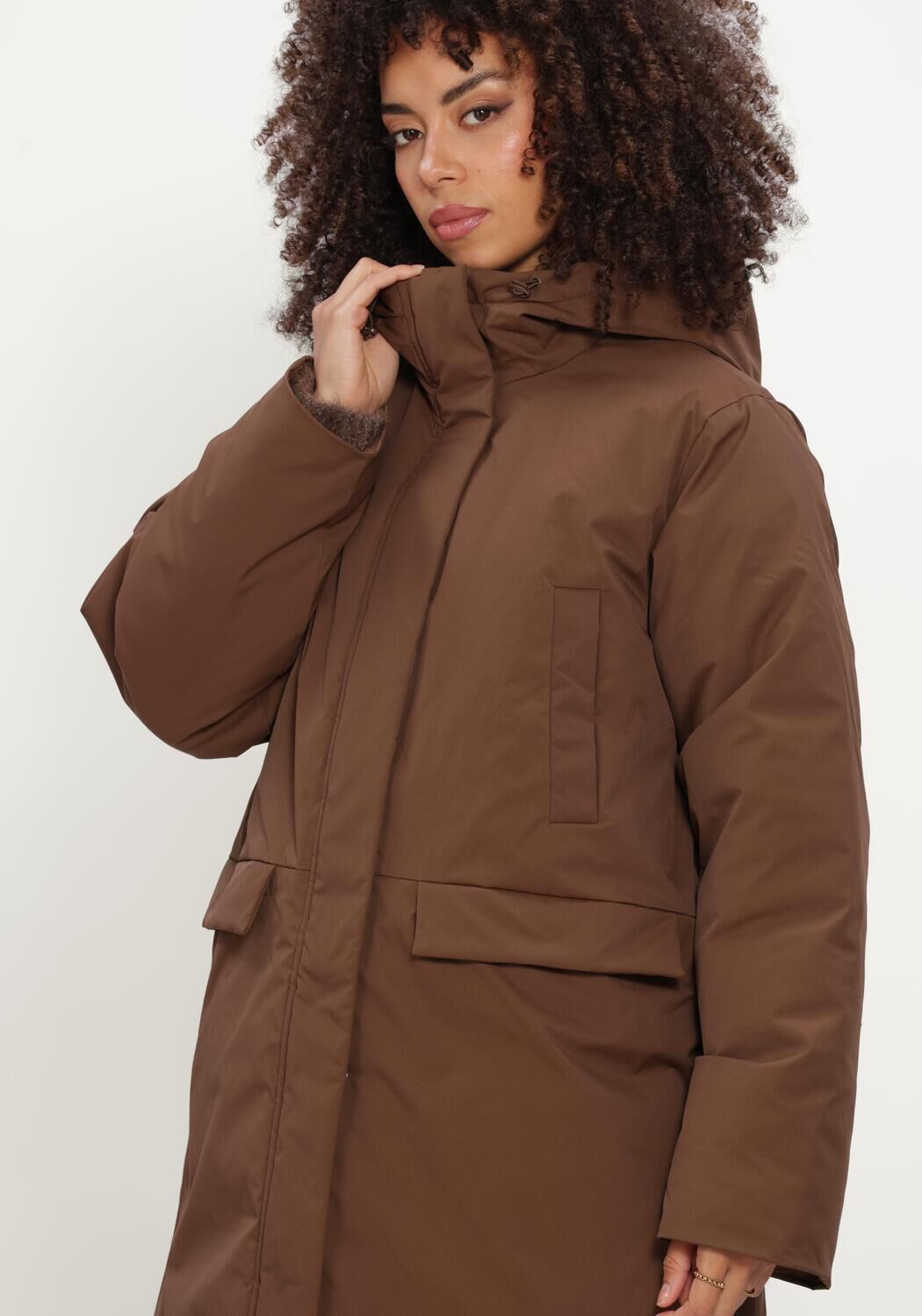Braune OBJECT Wattierte Jack OBJKELYN L/S RE LONG JACKET NOOS - large