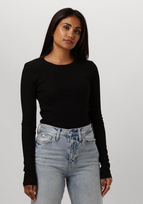 Schwarze CALVIN KLEIN Tops & T-shirts WOVEN LABEL RIB LONG SLEEVE - large
