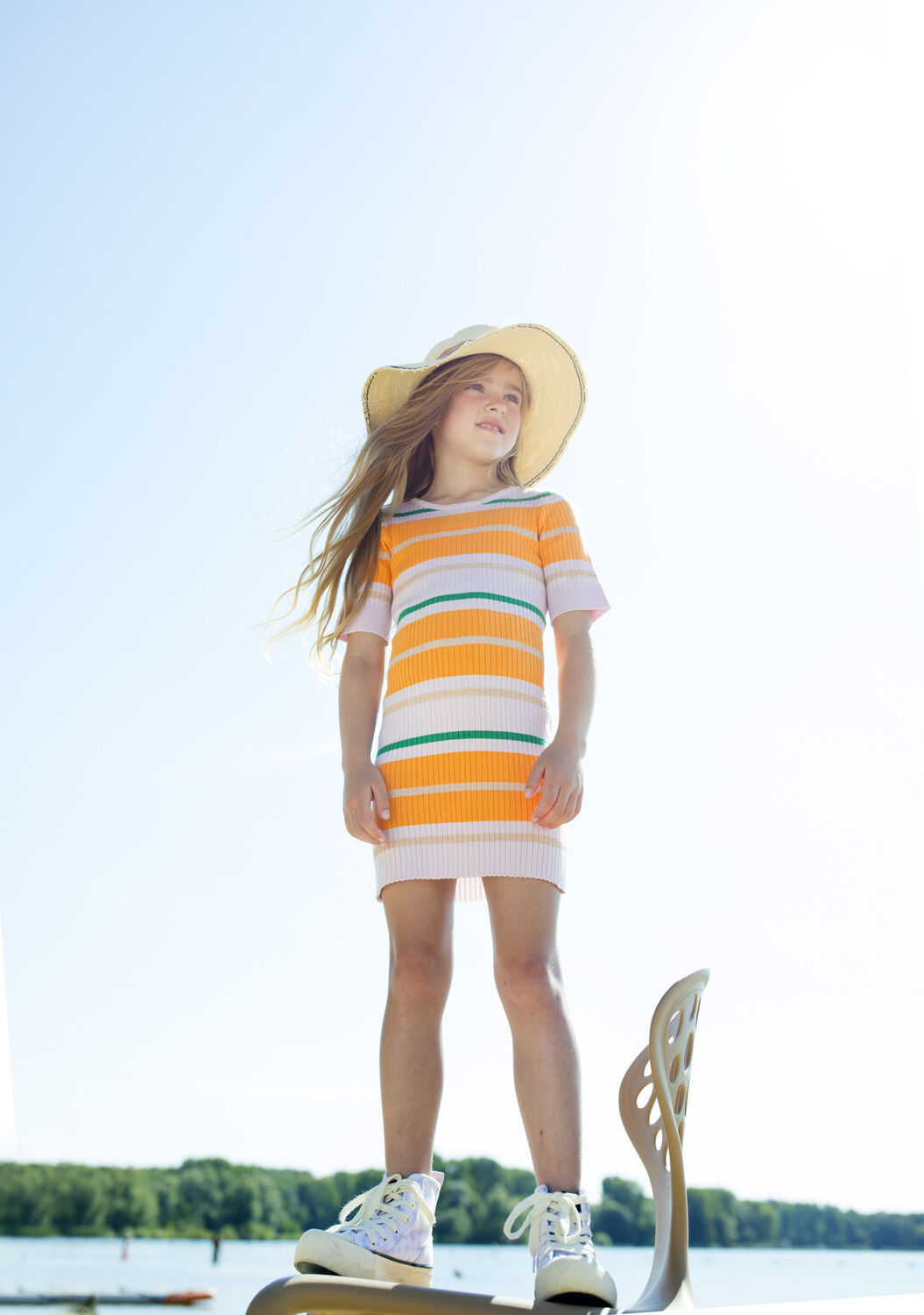 Lila MOODSTREET Minikleid FINE KNITTED STRIPED RIB DRESS - large