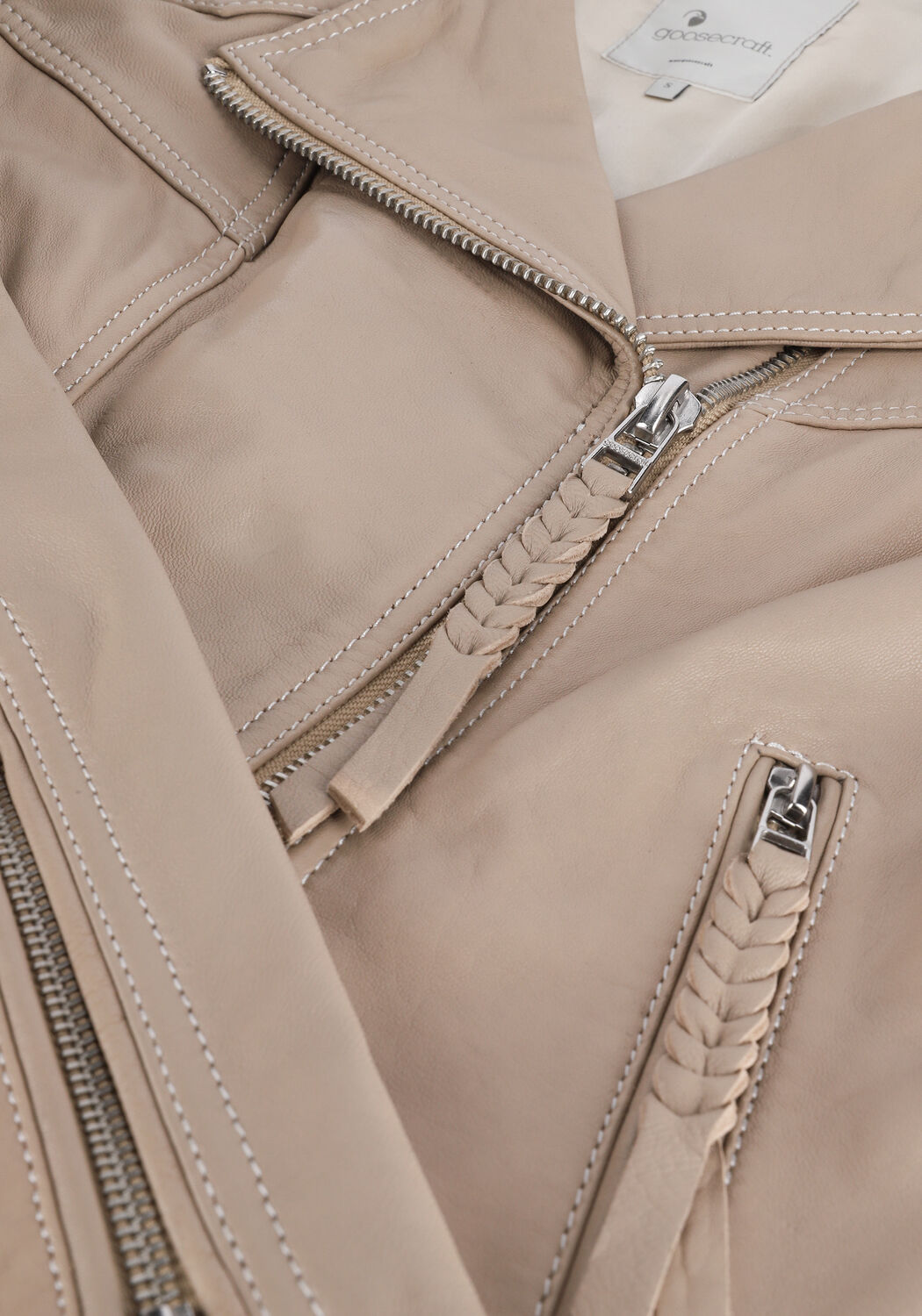 Beige GOOSECRAFT Lederjack JUPITER BIKER - large