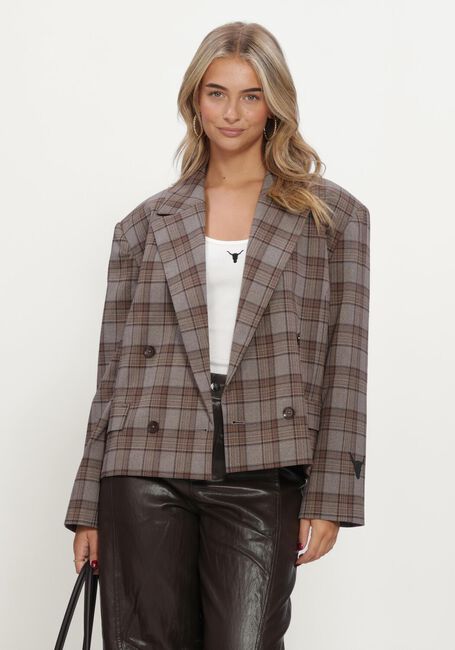 Braune ALIX THE LABEL Blazers LADIES WOVEN CROPPED CHECK BLAZER - large