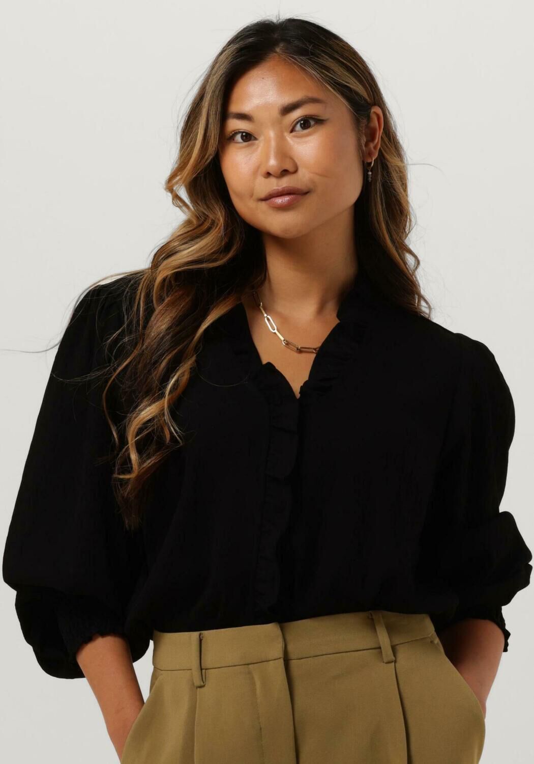 Schwarze CO'COUTURE Blusen SUEDA FRILL SHIRT - large