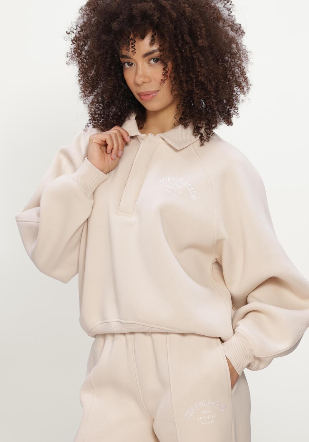 Beige THE LOLA CLUB Sweatshirt EBONY POLO SWEATER - large