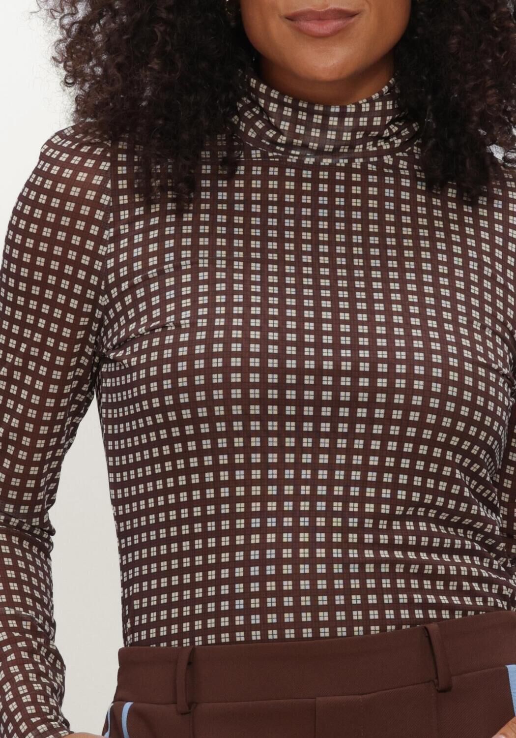 Braune POM AMSTERDAM Top ROMI MESH CHECK BROWN - large