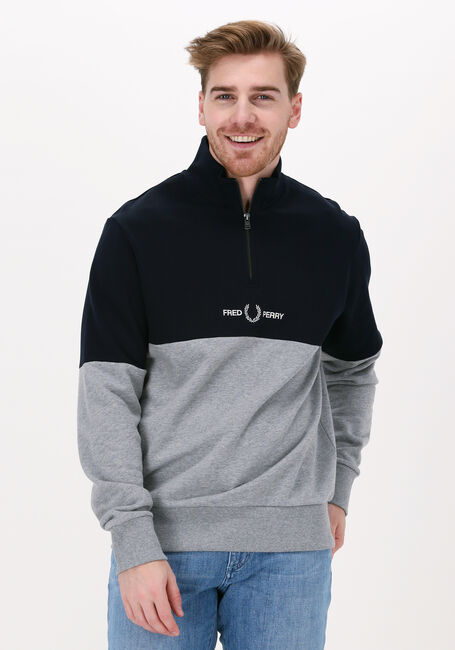 Dunkelblau FRED PERRY Sweatshirt COLOURBLOCK HALF ZIP SWEATSHIRT - large