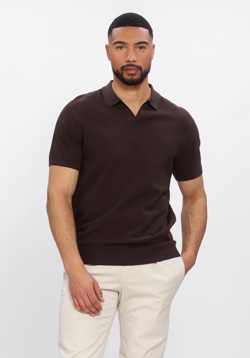 Braune PROFUOMO Polo-Shirt POLO OPEN COLLAR LUXURY BASIC - large