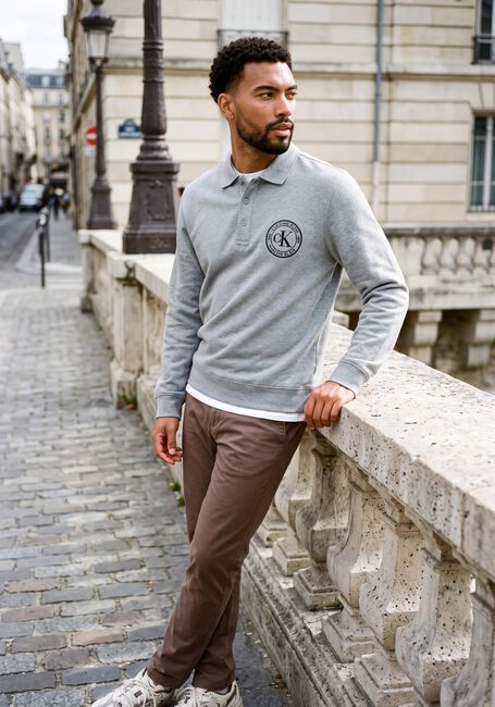 Graue CALVIN KLEIN Polo-Shirt LS 350TERRY EU GRAPHIC POLO SWEAT - large