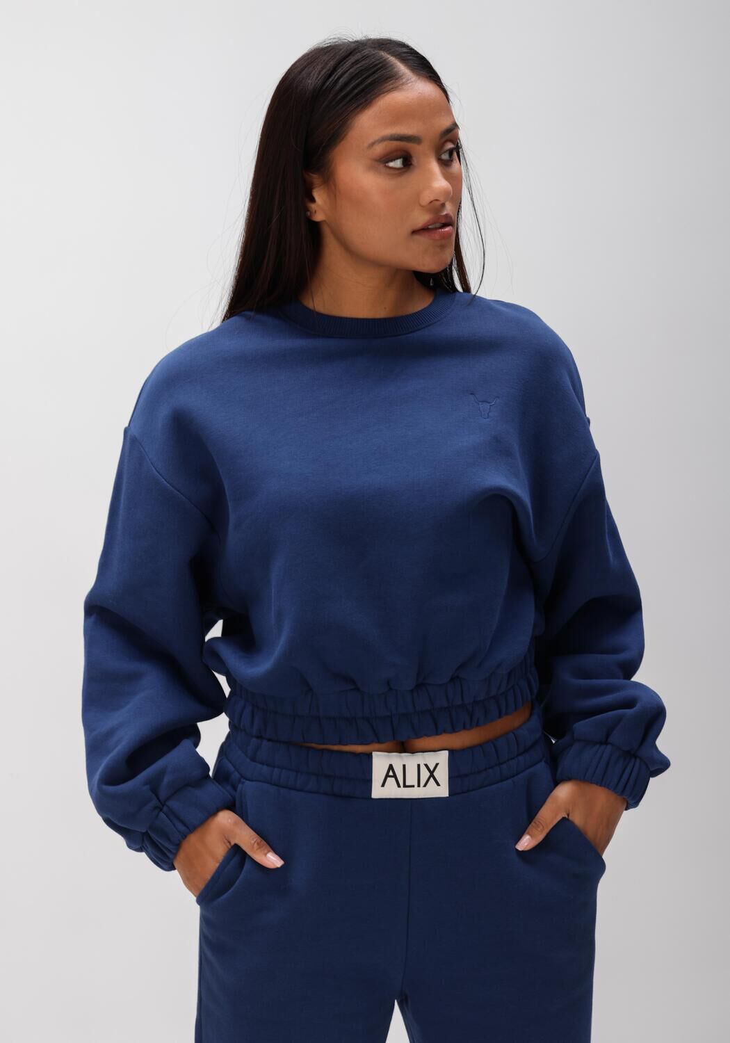 Dunkelblau ALIX THE LABEL Sweatshirt LADIES KNITTED CROPPED A SWEATER - large