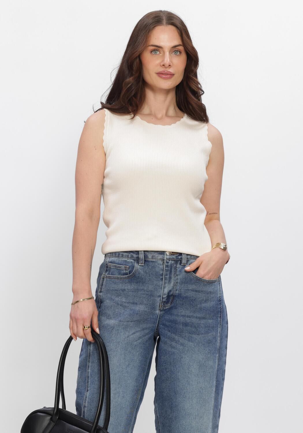Beige OBJECT Top OBJKELLY S/L RE O-NECK TOP - large