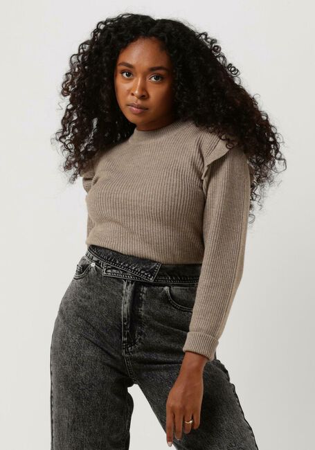 Braune OBJECT Pullover MALENA L/S RUFFLE PULLOVER - large