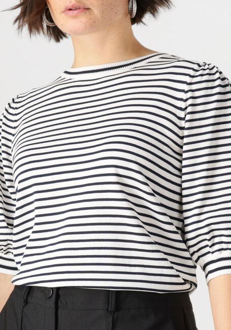Blaue JANSEN AMSTERDAM Top KIM TOP K 136 STRIPE SHORT PUFFED SLEEVE - large