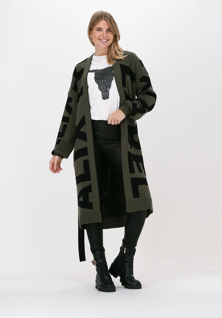 Dunkelgr&uuml;n ALIX THE LABEL Strickjacke TEXT JAQUARD CARDIGAN - large