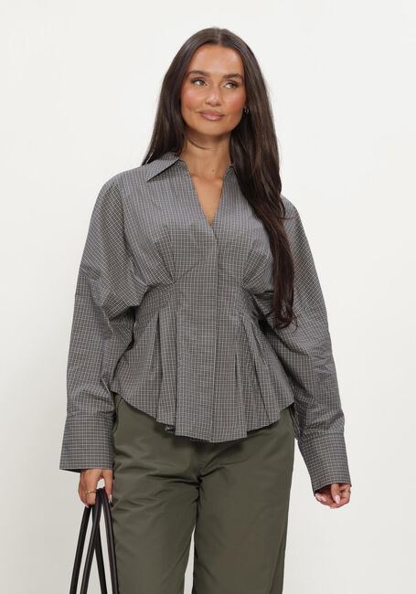 Graue CATWALK JUNKIE Blusen CHECK BLOUSE WITH WAIST PLEATS - large