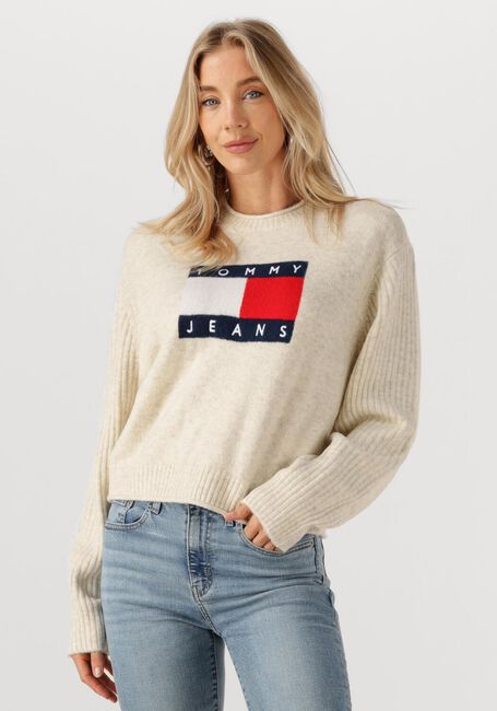 Ecru TOMMY JEANS Pullover TJW MELANGE FLAG SWEATER RIB EXT - large