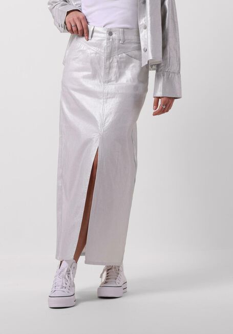 Silberne Y.A.S. Maxirock YASSILVA DENIM HW MIDI SKIRT - large