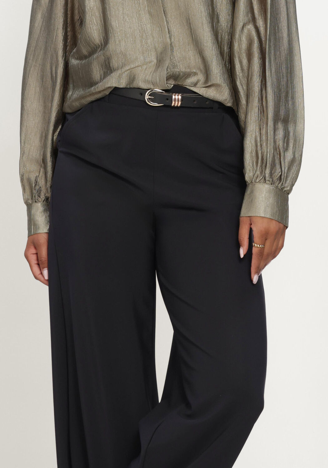 Schwarze STUDIO ANNELOES Weite Hose Lexie LONG bonded trousers - large