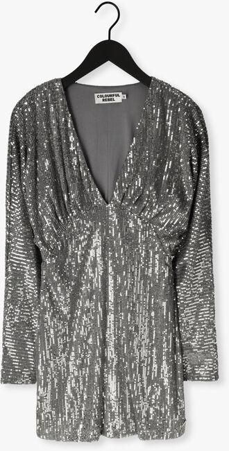 Silberne COLOURFUL REBEL Minikleid BELLE SEQUINS DEEP V-NECK MINI DRESS - large