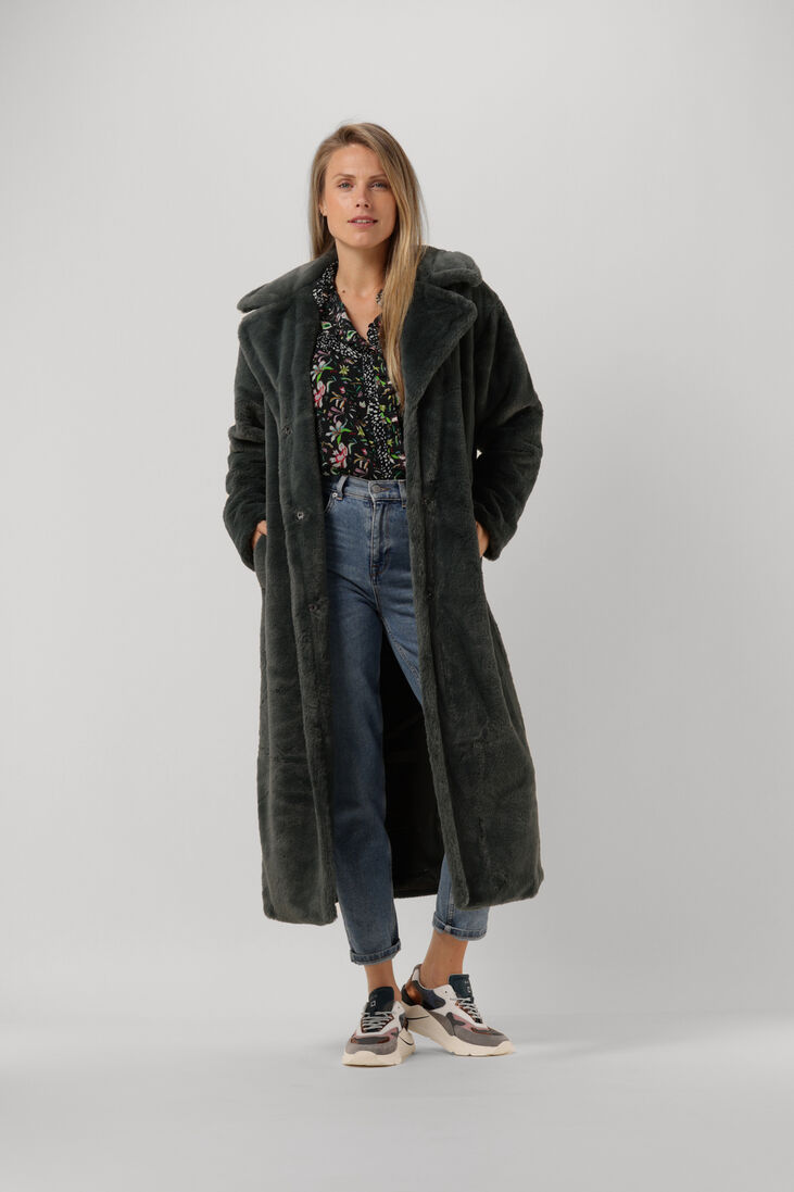 dunkelgrün notre-v fake-fur-jack fur long coat
