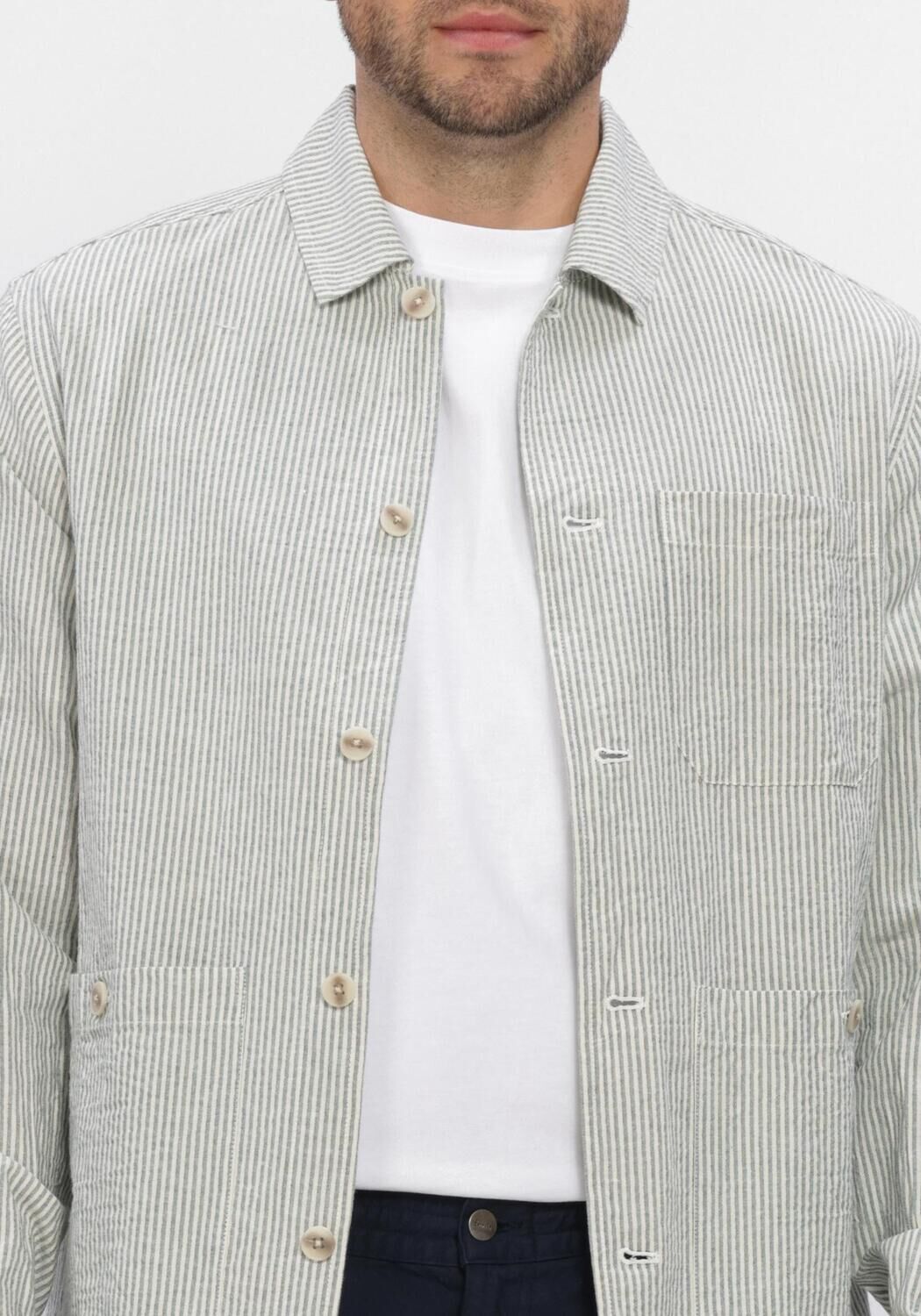 Gr&uuml;ne ANERKJENDT Overshirts AKODIN STRIPE OVERSHIRT - large