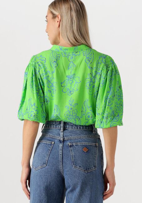 Grüne JANSEN AMSTERDAM Blusen LEONIE BLOUSE WP 199 3/4 PUFFED SLEEVE - large