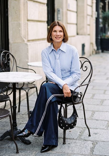 Blaue HAUTE L'AMITI&Eacute; Blusen EMMA TIE STRIPE SHIRT - large