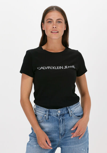 Schwarze CALVIN KLEIN T-shirt CORE INSTIT LOGO SLIM FIT TEE - large