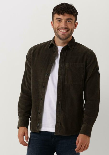 Olive CALVIN KLEIN Overshirt MONOLOGO BADGE CORDUROY SHIRT - large