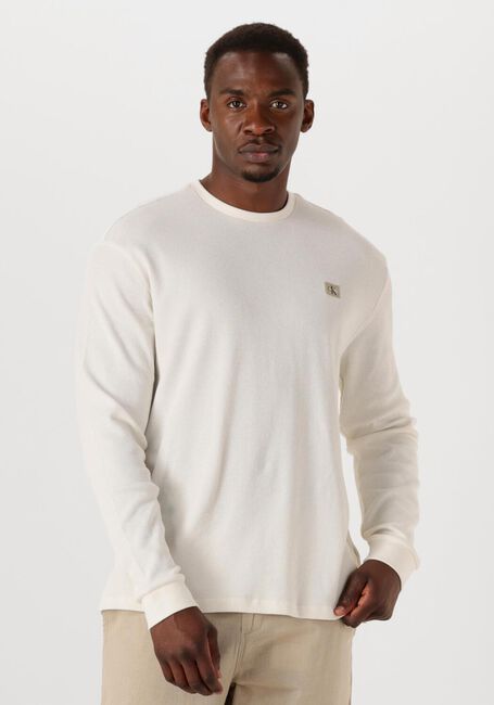 Ecru CALVIN KLEIN Pullover LS WAFFLE BADGE CREWNK TEE - large