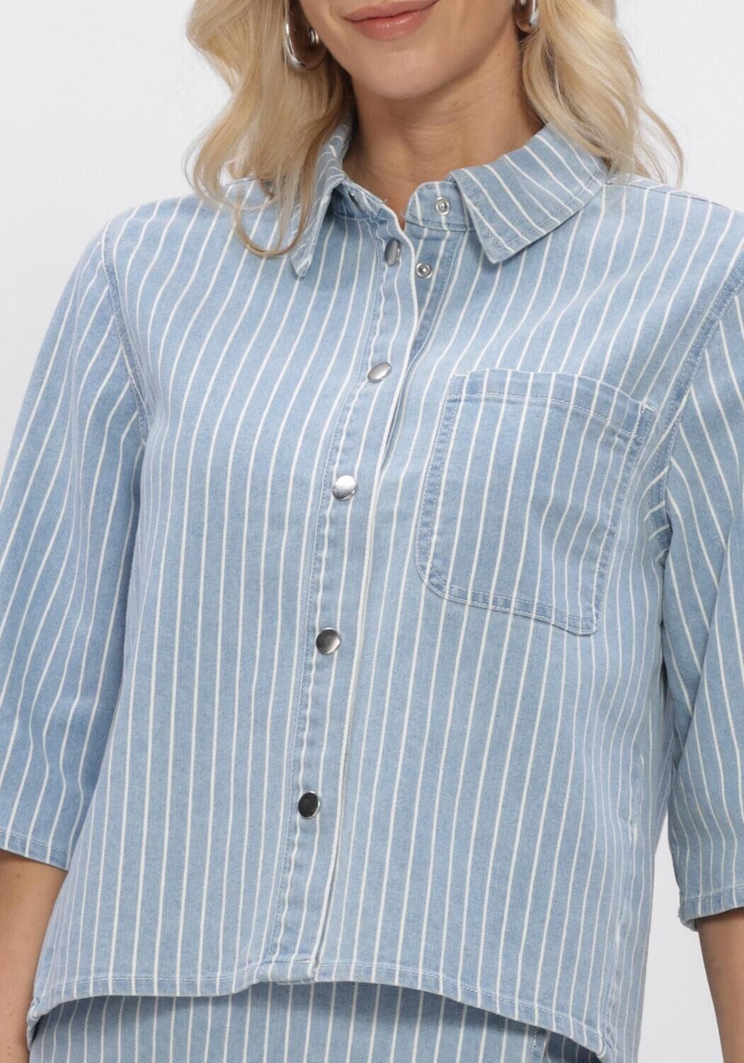 Blaue OBJECT Blusen OBJSANNI 2/4 RE DENIM SHIRT - large