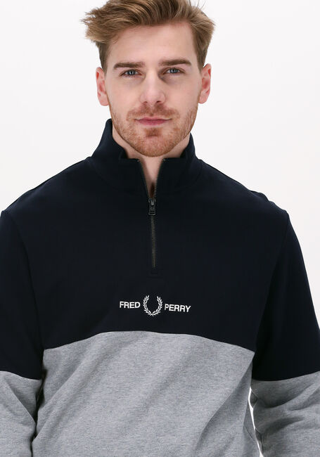 Dunkelblau FRED PERRY Sweatshirt COLOURBLOCK HALF ZIP SWEATSHIRT - large