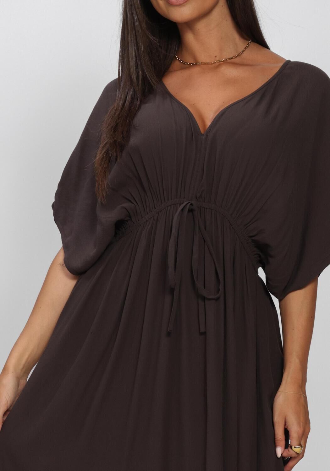 Braune BY-BAR Maxikleid LONG TWILL DRESS - large