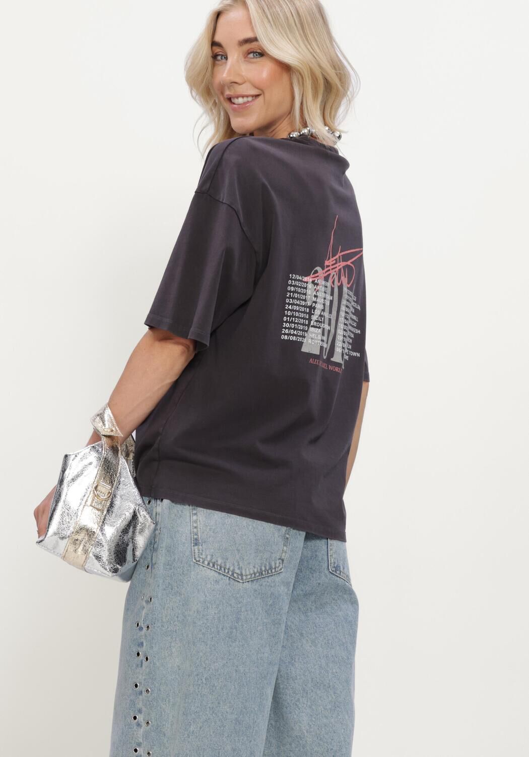 Dunkelgrau ALIX THE LABEL Tops & T-shirts LADIES KNITTED TOUR T-SHIRT - large