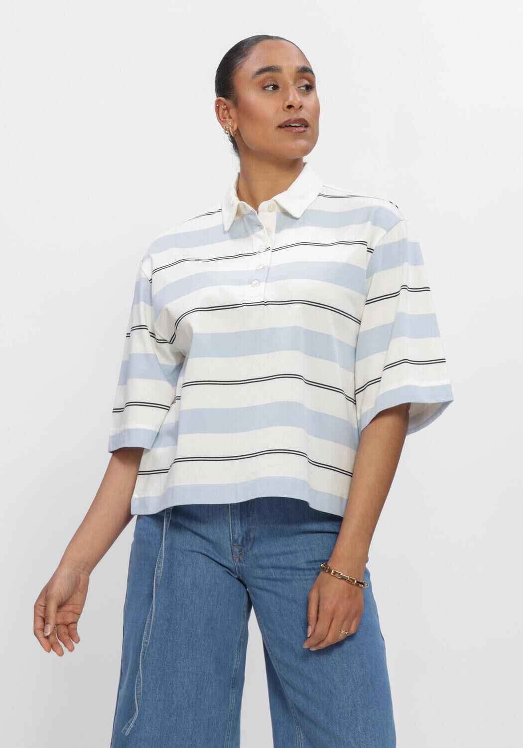 Graue SELECTED WOMEN Tops & T-shirts SLFRELAXED MELLIE 2/4 POLO - large