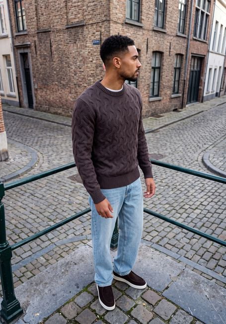 Braune SELECTED MEN Pullover SLMCARLOS LS CABLE CREW NECK - large
