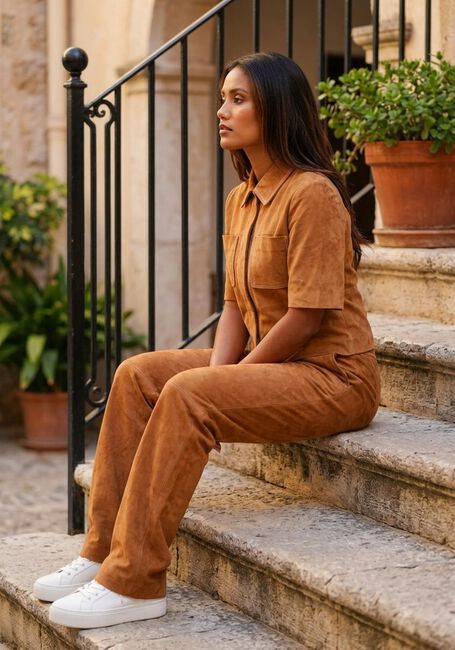 Cognacfarbene IBANA Weite Hose PANNA SUEDE - large