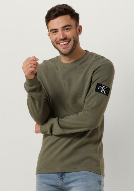 Olive CALVIN KLEIN Pullover BADGE WAFFLE LS TEE - large