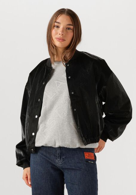 Schwarze ALIX THE LABEL Jack LADIES WOVEN VELVET LEATHER BOMBER - large