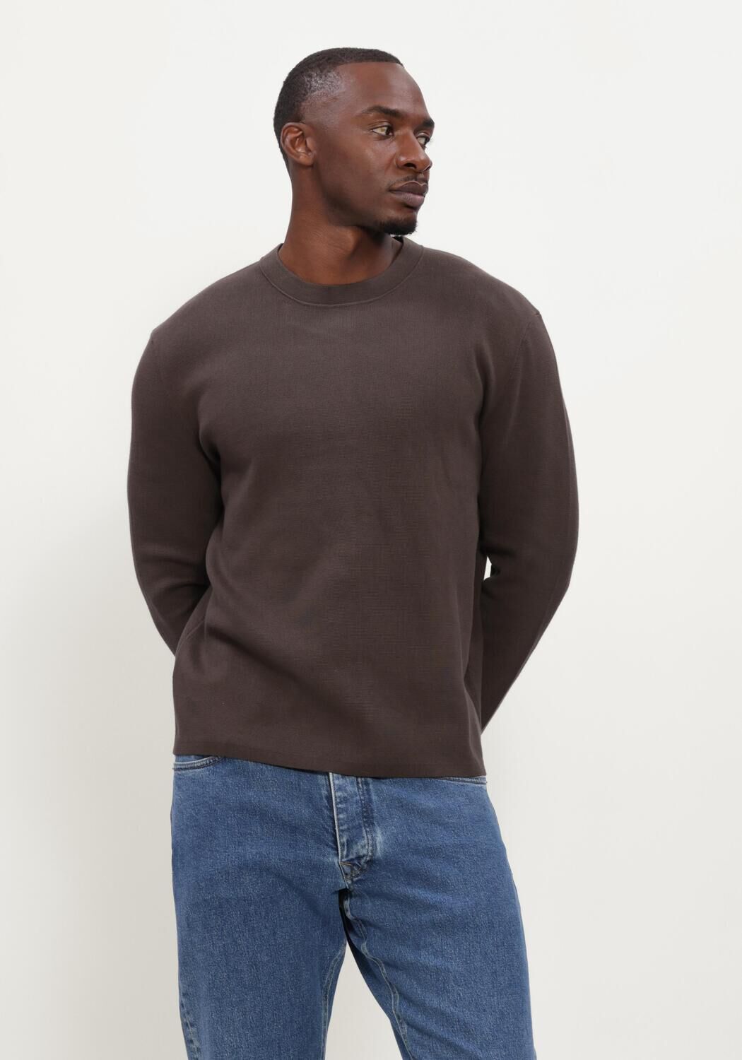 Braune SELECTED MEN Sweatshirt SLMMIKE LIGHT LS KNIT CREW NECK - large