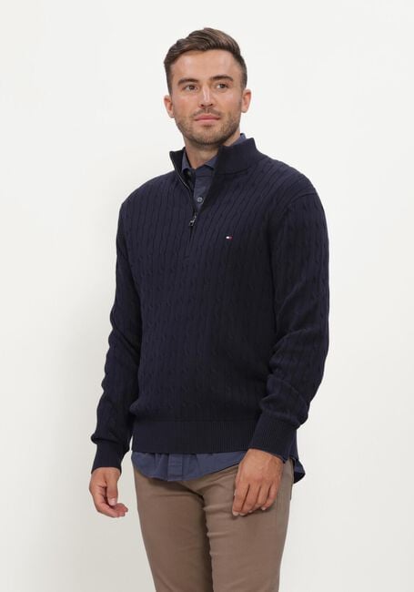 Dunkelblau TOMMY HILFIGER Pullover CLASSIC COTTON CABLE ZIP MOCK - large