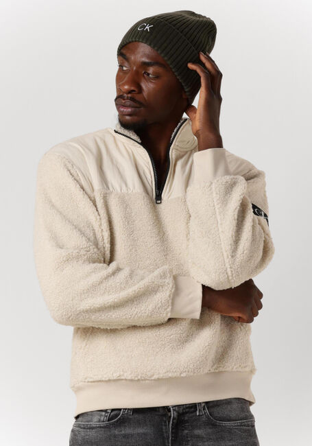Beige CALVIN KLEIN Pullover BADGE SHERPA HALF ZIP HWK - large
